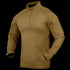 The Condor Long Sleeve Combat Shirt in tan features a quarter-zip front, high collar, and zippered arm pockets on both sleeves. Now on SALE.